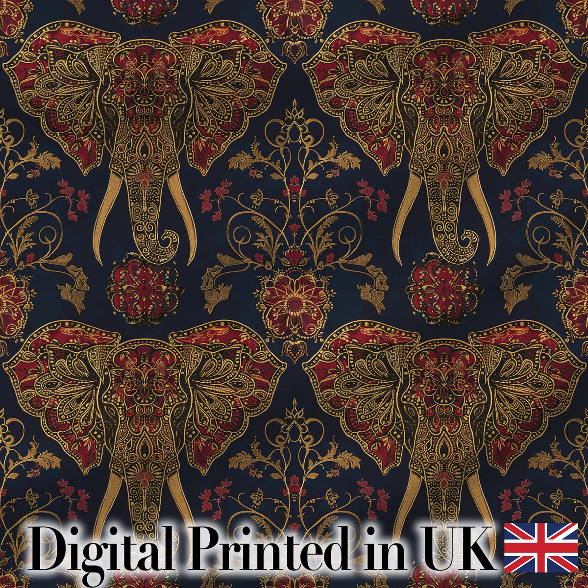 Detailed Mandala Elephant Head Ornamental Seamless Pattern Digital Print Fabric by the Metre UK Sewing Quilting Textile