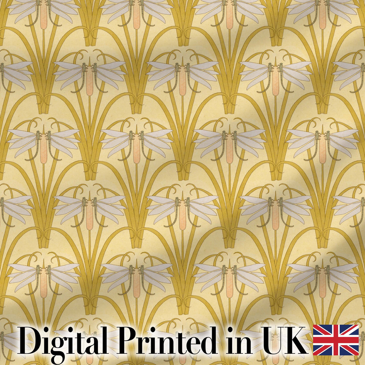 Vintage Art Nouveau Dragonfly Floral Elegant Seamless Pattern Digital Print Fabric by the Metre UK Sewing Quilting Textile