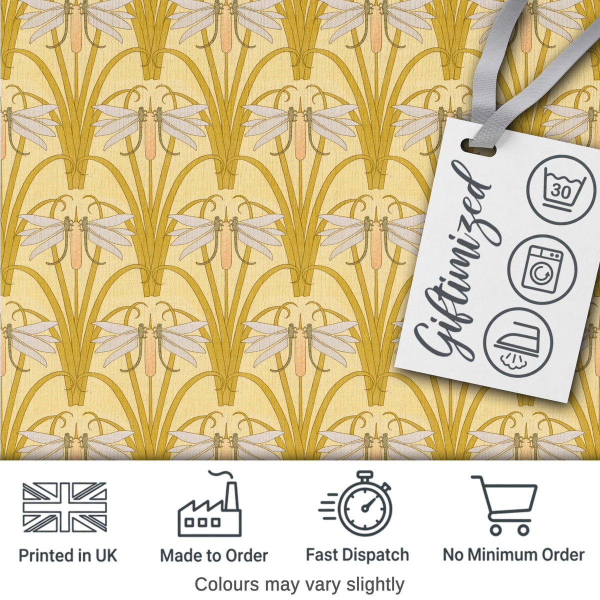 Vintage Art Nouveau Dragonfly Floral Elegant Seamless Pattern Digital Print Fabric by the Metre UK Sewing Quilting Textile