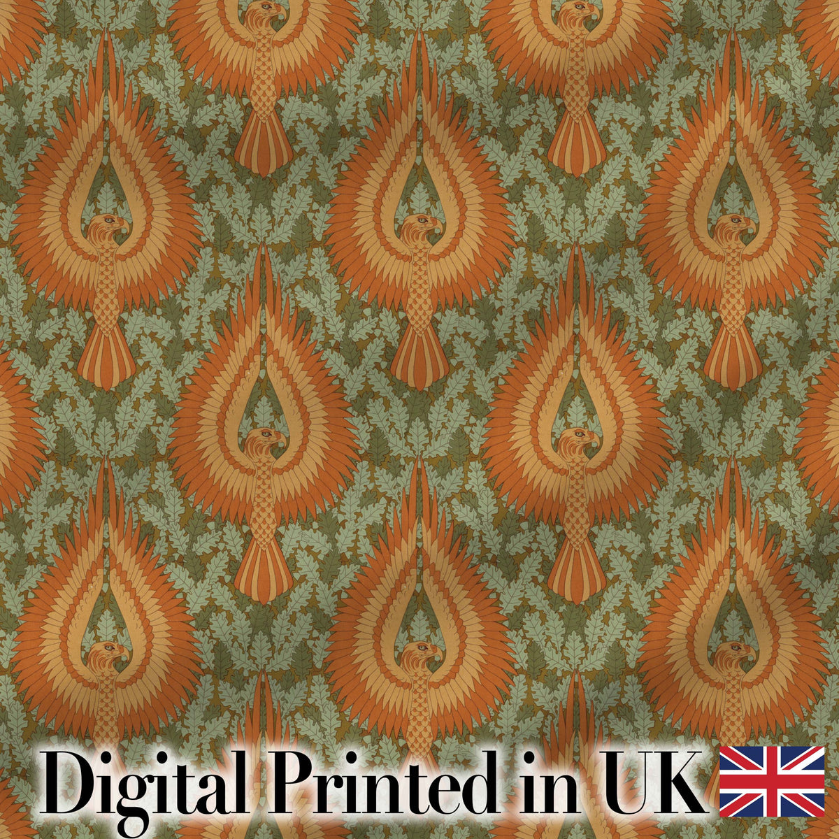 Vintage Art Nouveau Phoenix Bird Ornamental Seamless Pattern Digital Print Fabric by the Metre UK Sewing Quilting Textile