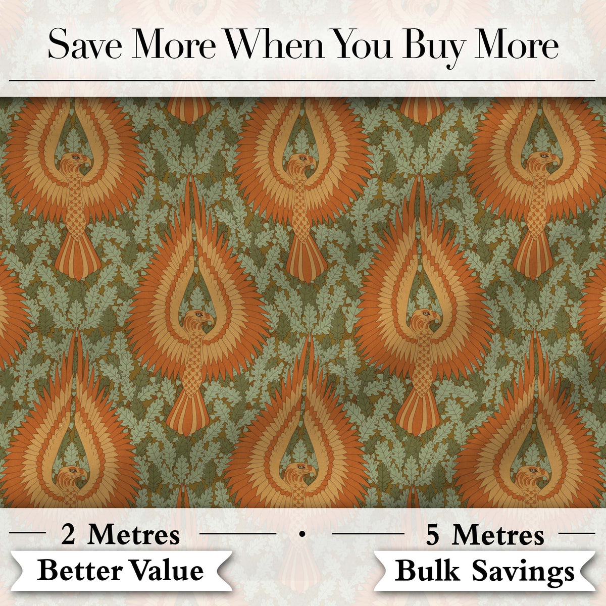 Vintage Art Nouveau Phoenix Bird Ornamental Seamless Pattern Digital Print Fabric by the Metre UK Sewing Quilting Textile