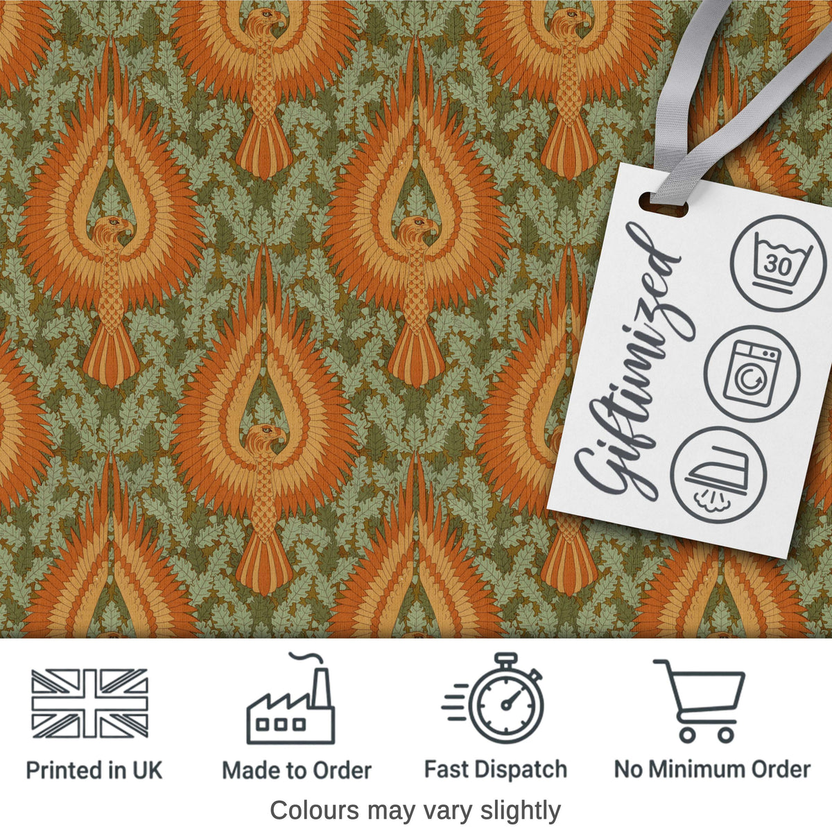 Vintage Art Nouveau Phoenix Bird Ornamental Seamless Pattern Digital Print Fabric by the Metre UK Sewing Quilting Textile