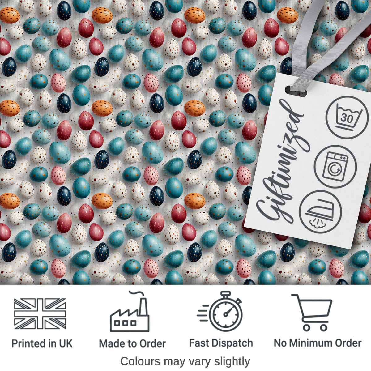 Colorful Speckled Easter Eggs on Light Background Seamless Pattern Digital Print Fabric by the Metre UK Sewing Quilting Textile