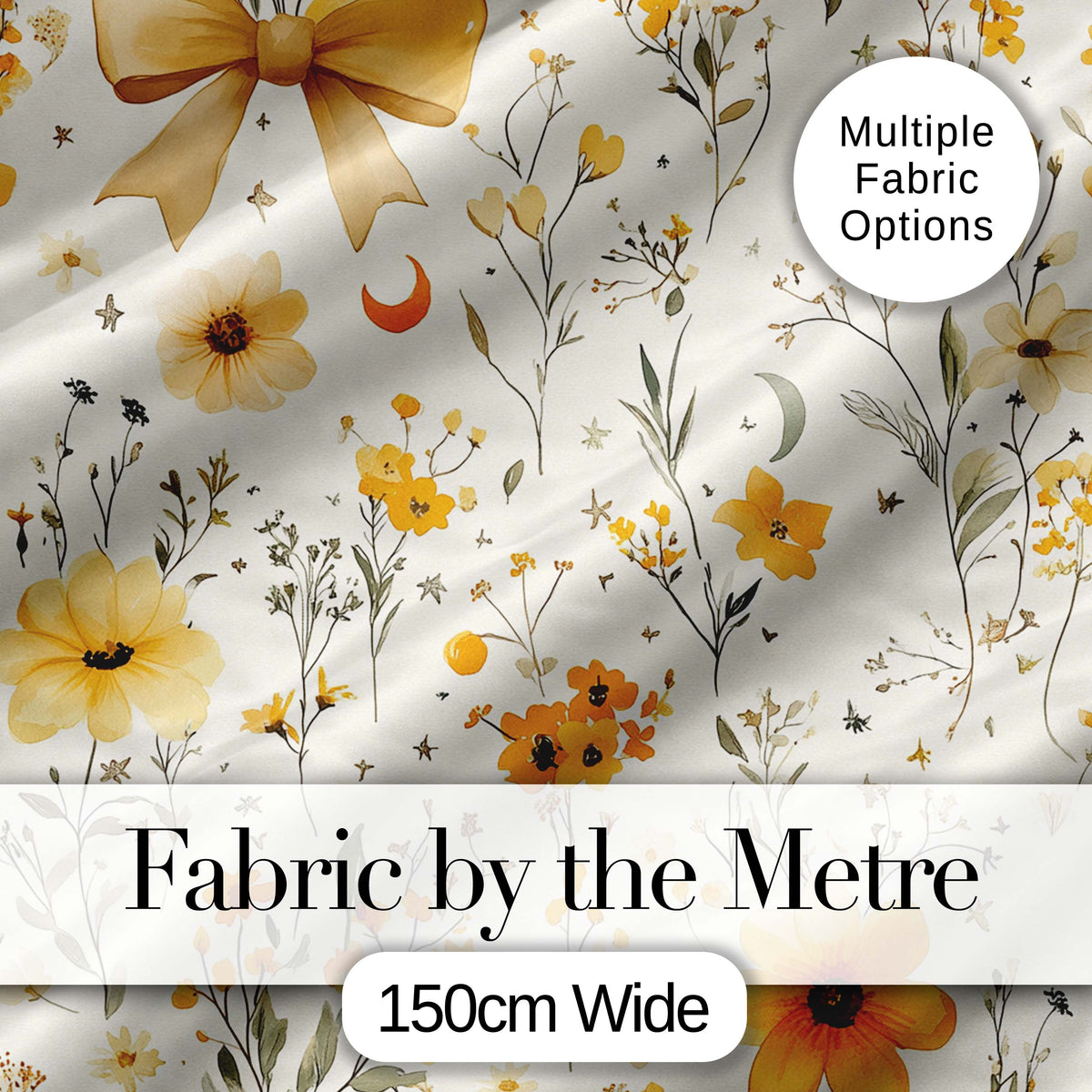 Elegant Yellow Floral Bow Botanical Seamless Pattern Digital Print Fabric by the Metre UK Sewing Quilting Textile