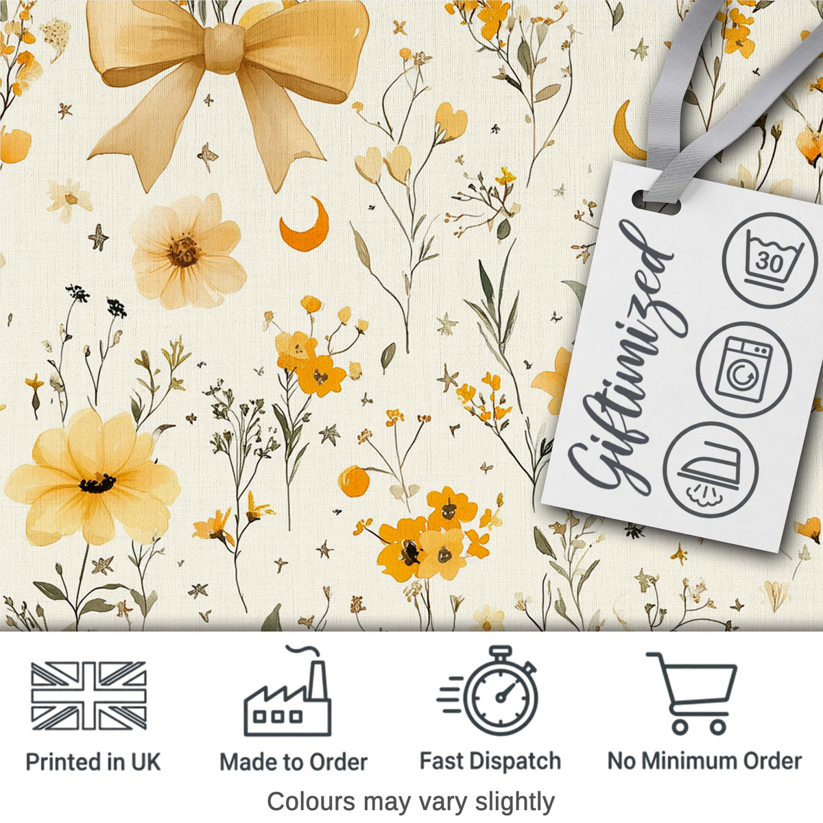 Elegant Yellow Floral Bow Botanical Seamless Pattern Digital Print Fabric by the Metre UK Sewing Quilting Textile