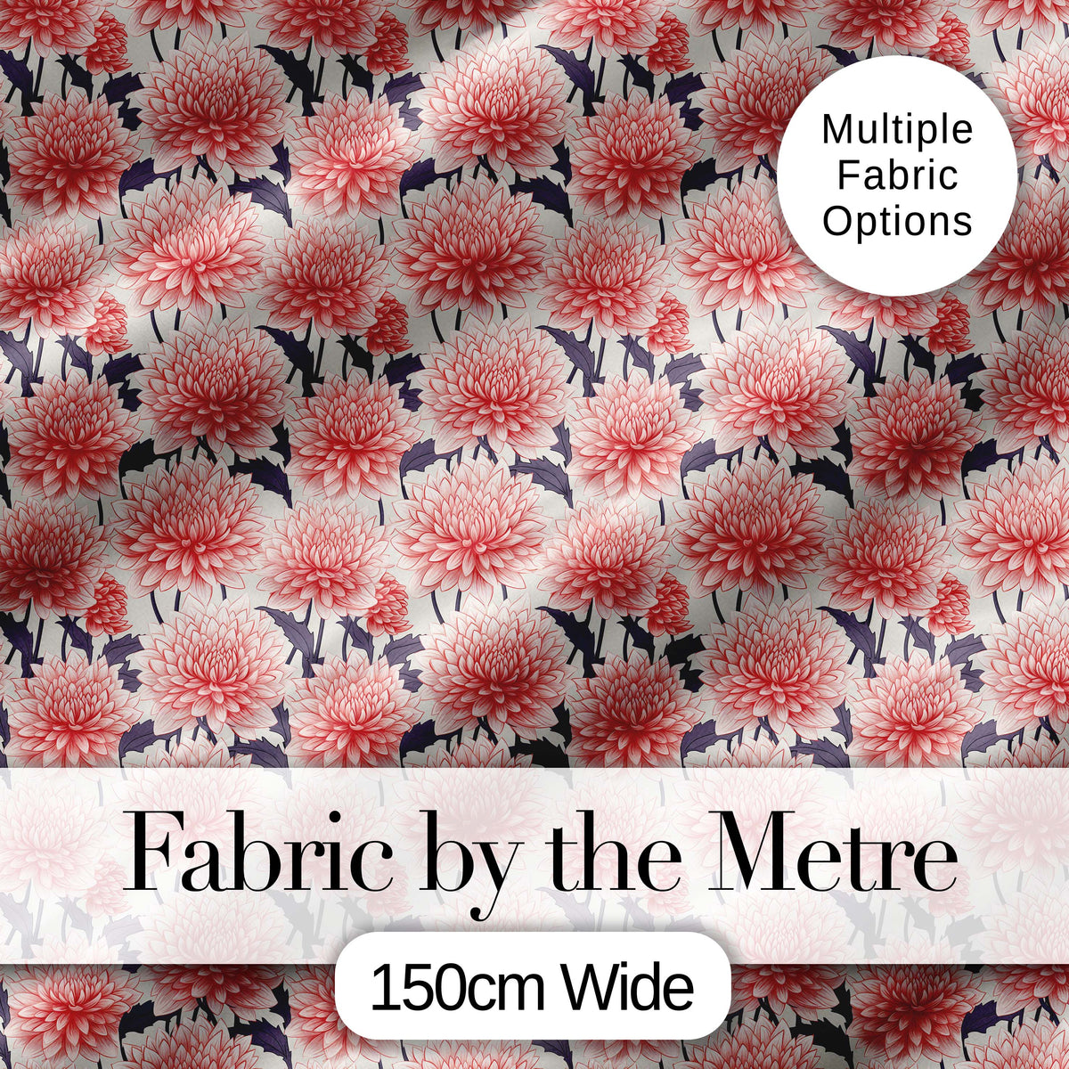 Soft Coral Dahlia Flower Garden Seamless Pattern Digital Print Fabric by the Metre UK Sewing Quilting Textile