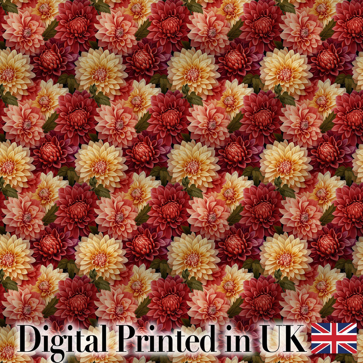 Warm Autumn Dahlia Floral Mix Seamless Pattern Digital Print Fabric by the Metre UK Sewing Quilting Textile