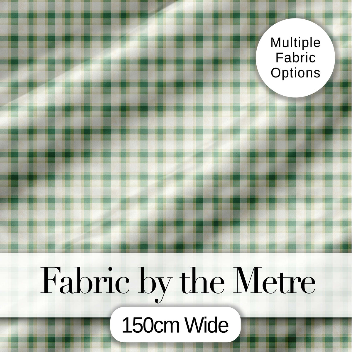 Green and Cream Plaid Check Fabric Texture Seamless Pattern Digital Print Fabric by the Metre UK Sewing Quilting Textile