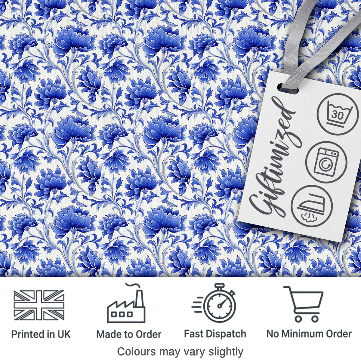 Elegant Blue Vintage Floral Vine Seamless Pattern Digital Print Fabric by the Metre UK Sewing Quilting Textile
