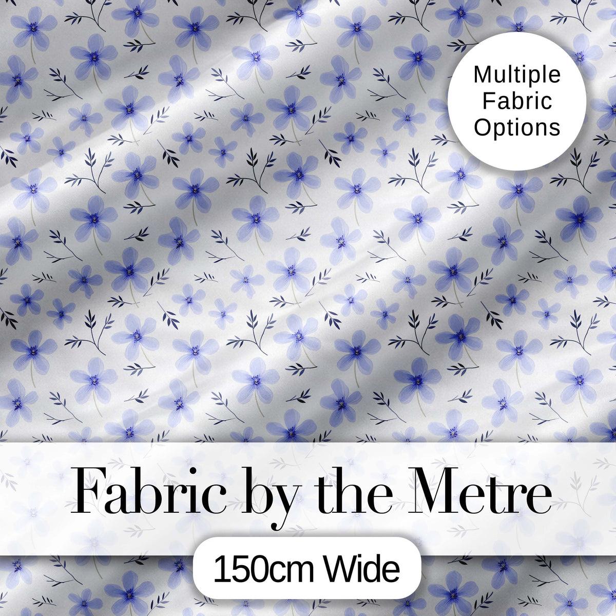 Delicate Light Blue Floral Ditsy Seamless Pattern Digital Print Fabric by the Metre UK Sewing Quilting Textile