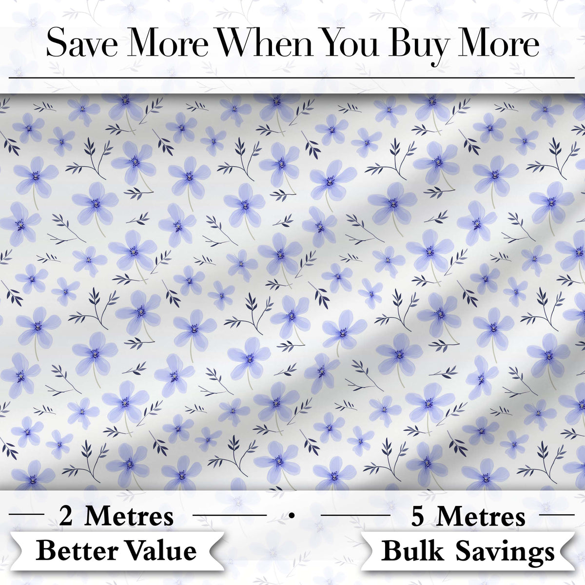 Delicate Light Blue Floral Ditsy Seamless Pattern Digital Print Fabric by the Metre UK Sewing Quilting Textile