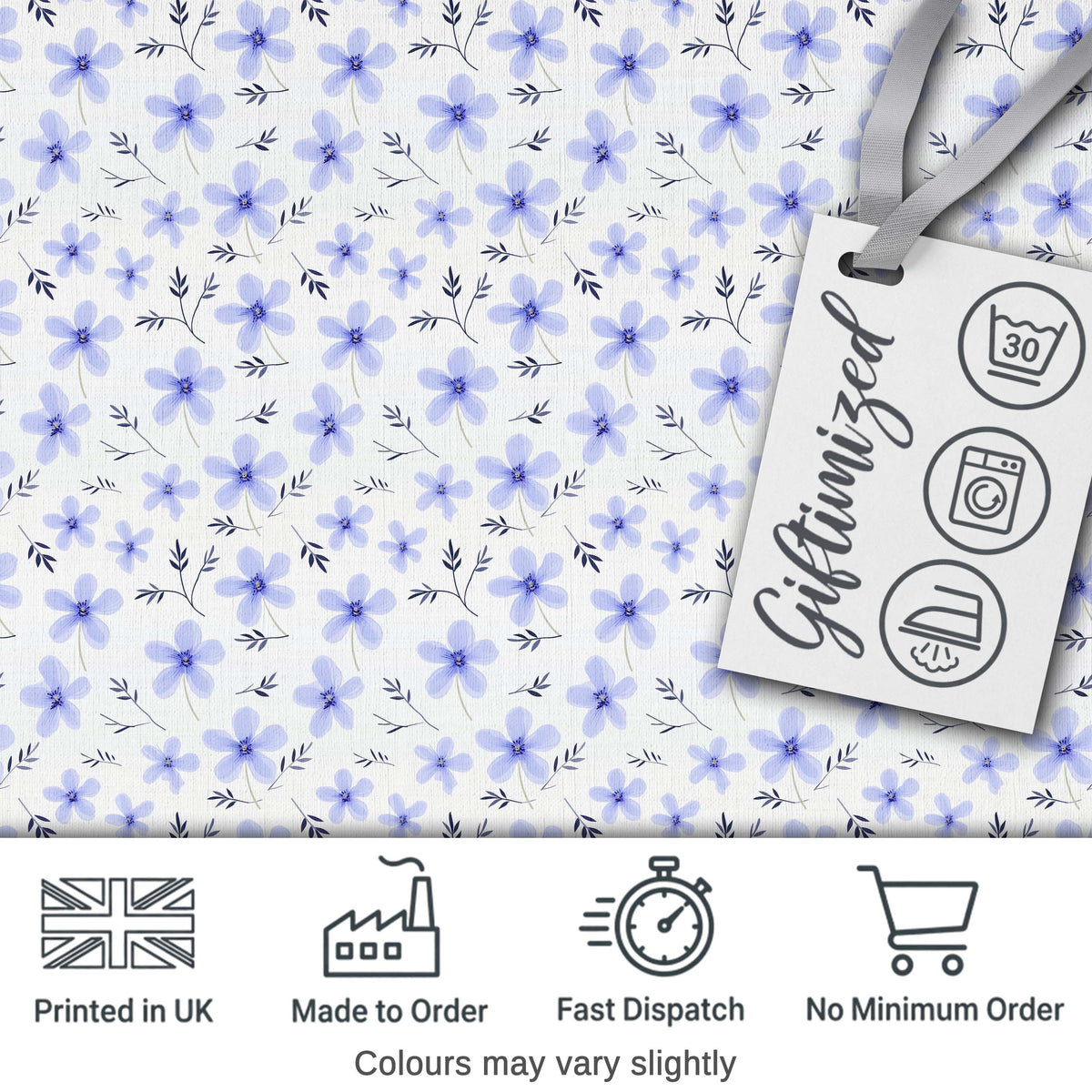 Delicate Light Blue Floral Ditsy Seamless Pattern Digital Print Fabric by the Metre UK Sewing Quilting Textile