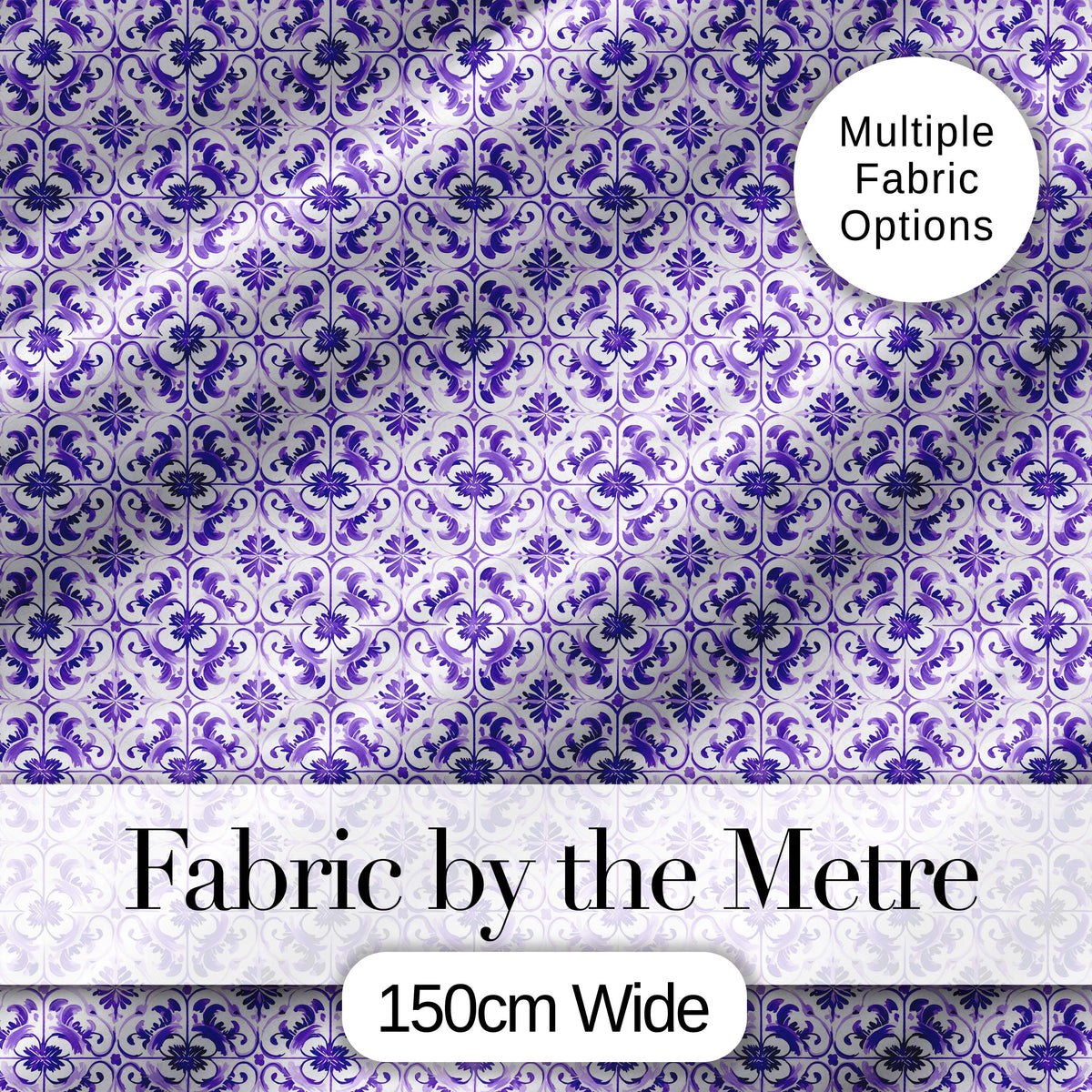 Purple Ornamental Tile Floral Seamless Pattern Digital Print Fabric by the Metre UK Sewing Quilting Textile