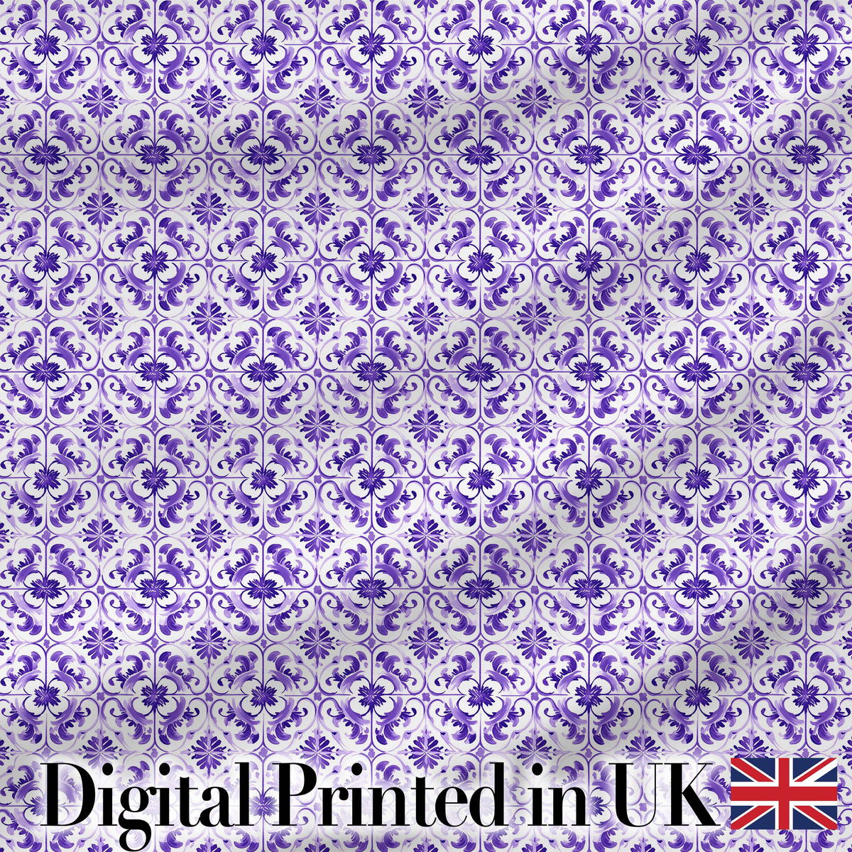 Purple Ornamental Tile Floral Seamless Pattern Digital Print Fabric by the Metre UK Sewing Quilting Textile