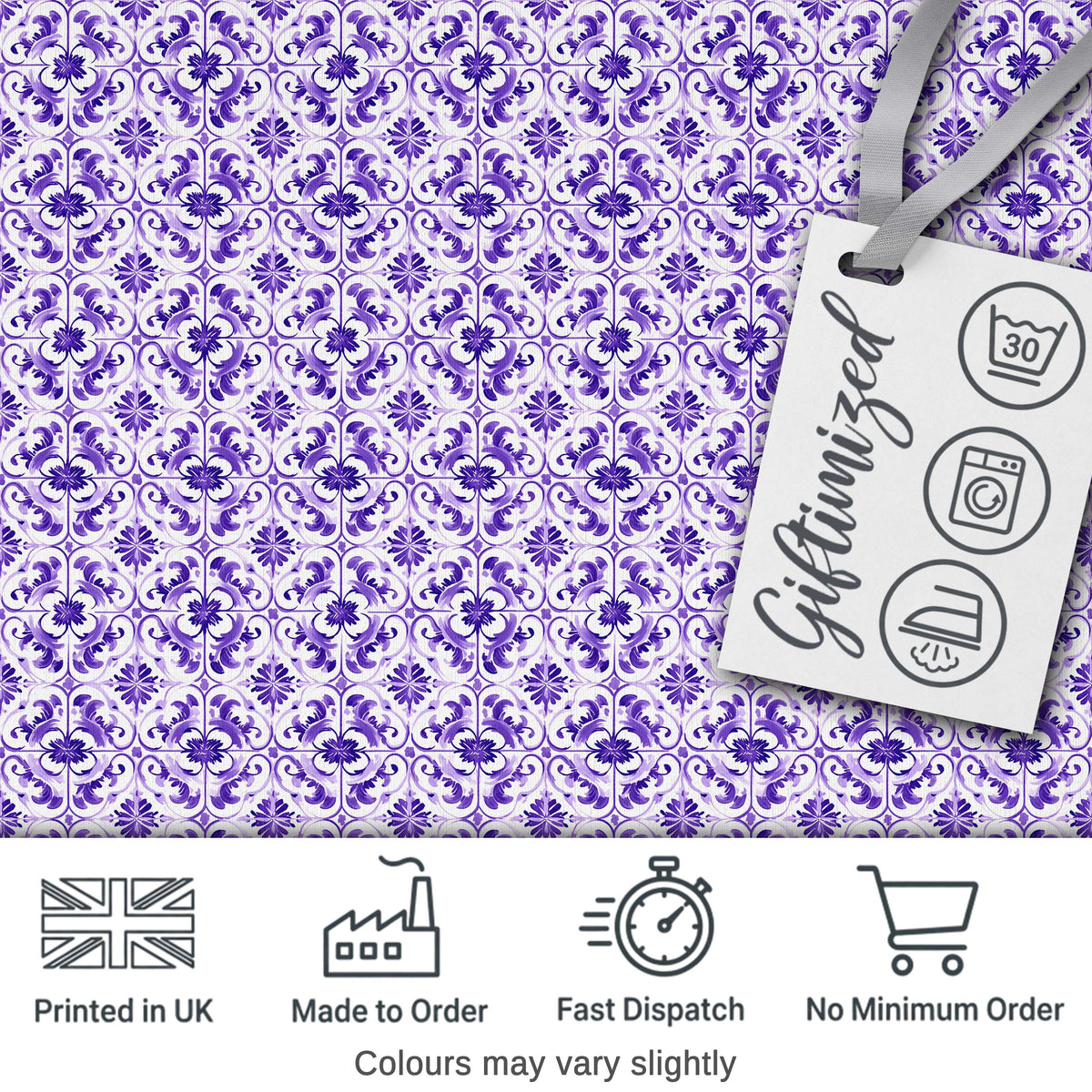 Purple Ornamental Tile Floral Seamless Pattern Digital Print Fabric by the Metre UK Sewing Quilting Textile