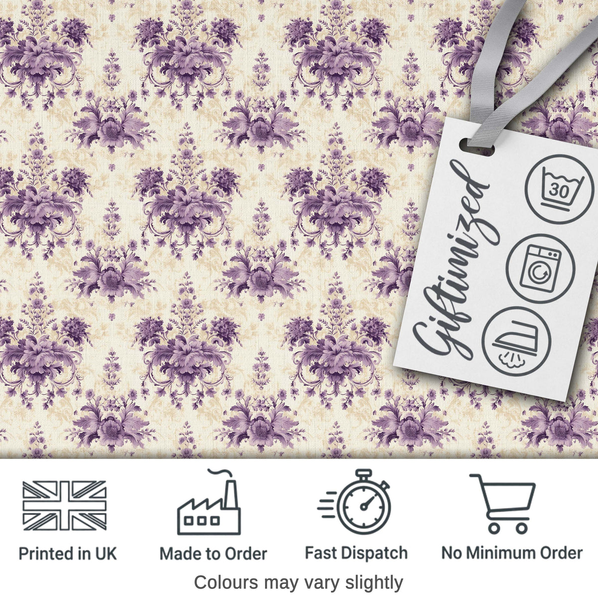 Elegant Purple Damask Floral Vintage Seamless Pattern Digital Print Fabric by the Metre UK Sewing Quilting Textile