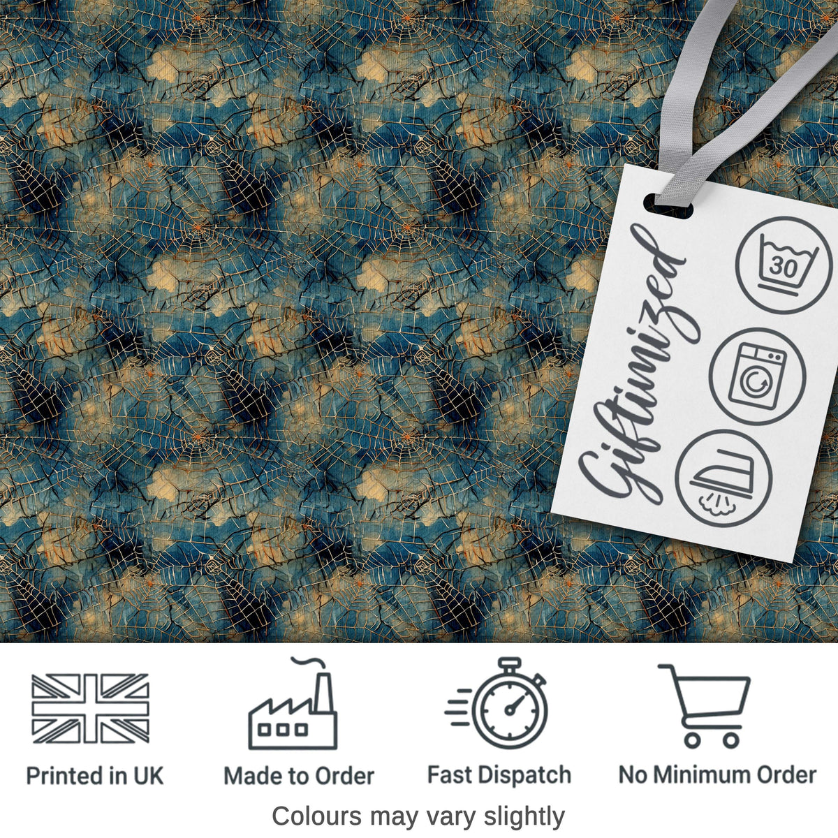 Blue Abstract Spider Web Texture Seamless Pattern Digital Print Fabric by the Metre UK Sewing Quilting Textile