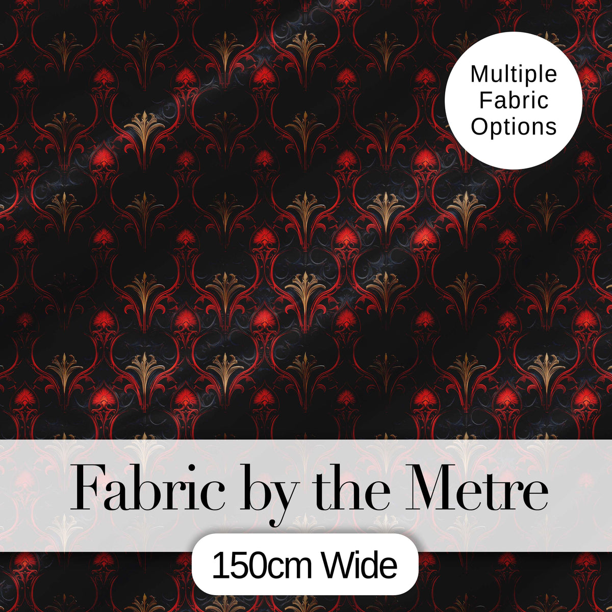 Luxury Red Black Baroque Ornamental Seamless Pattern Digital Print Fabric by the Metre UK Sewing Quilting Textile