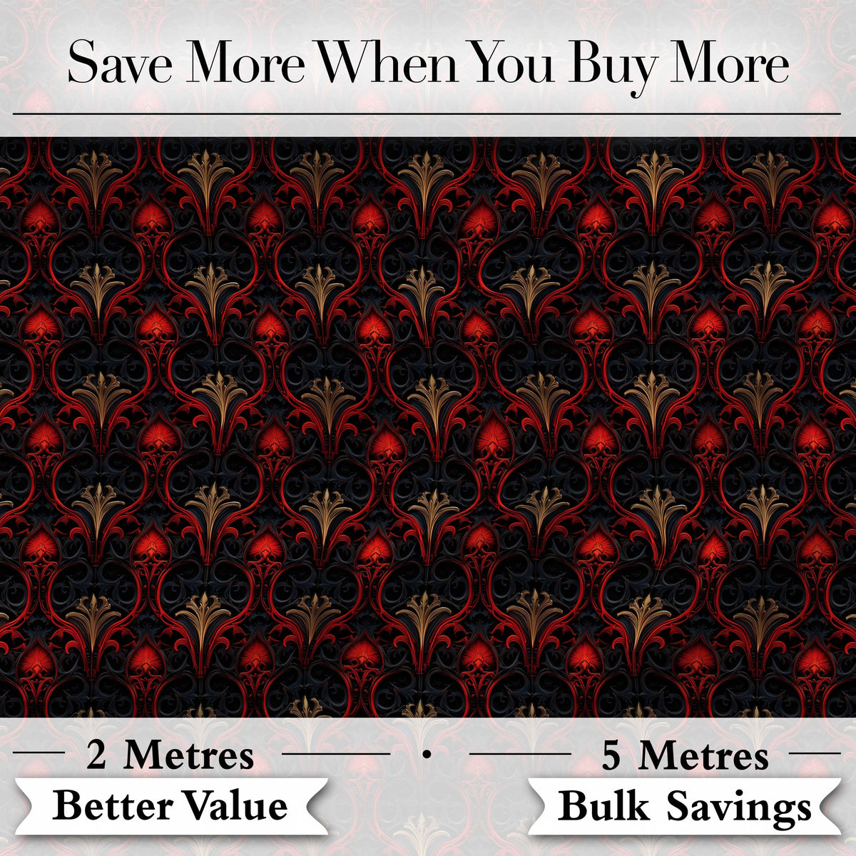 Luxury Red Black Baroque Ornamental Seamless Pattern Digital Print Fabric by the Metre UK Sewing Quilting Textile