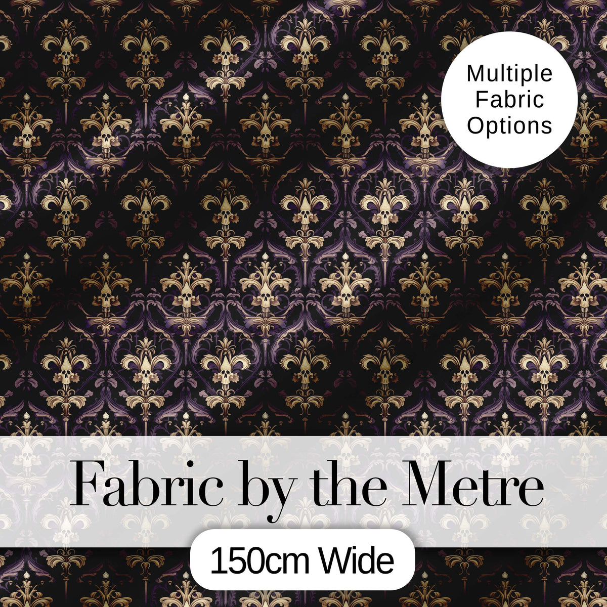 Vintage Skull Fleur De Lis Gothic Seamless Pattern Digital Print Fabric by the Metre UK Sewing Quilting Textile