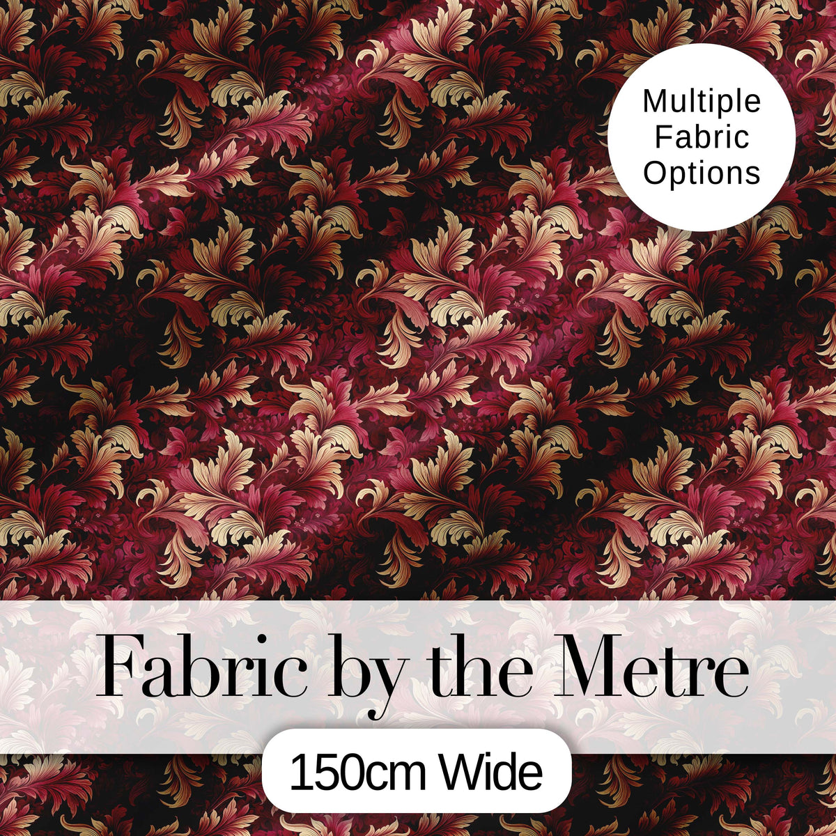 Luxury Red and Gold Ornate Floral Baroque Seamless Pattern Digital Print Fabric by the Metre UK Sewing Quilting Textile