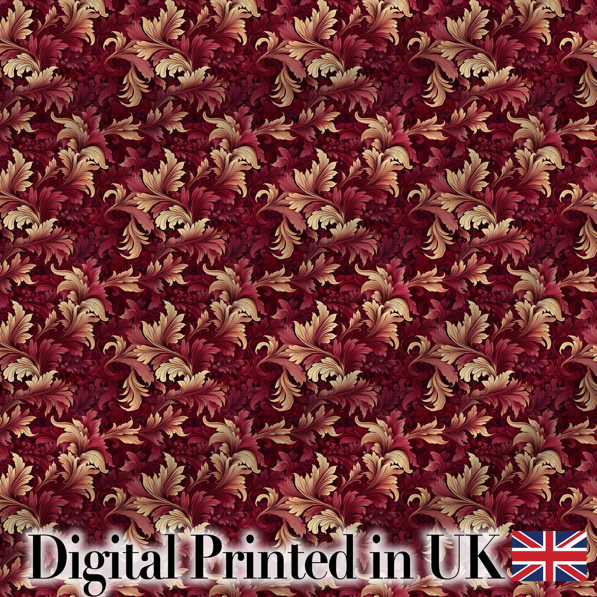 Luxury Red and Gold Ornate Floral Baroque Seamless Pattern Digital Print Fabric by the Metre UK Sewing Quilting Textile