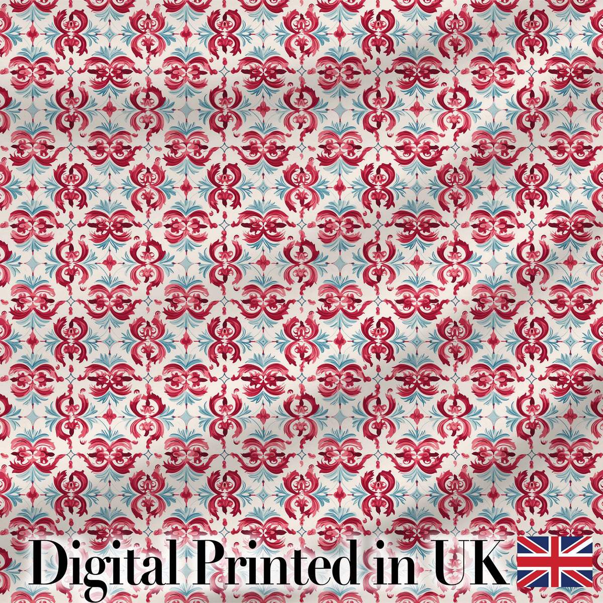 Elegant Red and Teal Decorative Ornamental Seamless Pattern Digital Print Fabric by the Metre UK Sewing Quilting Textile