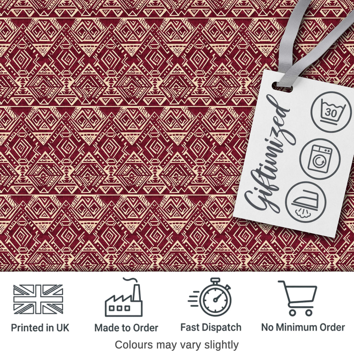 Tribal Red Geometric Aztec Style Seamless Pattern Digital Print Fabric by the Metre UK Sewing Quilting Textile