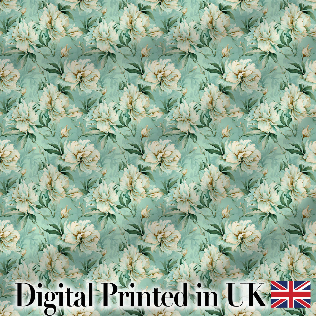 Elegant Cream Floral Bouquet on Soft Sage Green Seamless Pattern Digital Print Fabric by the Metre UK Sewing Quilting Textile