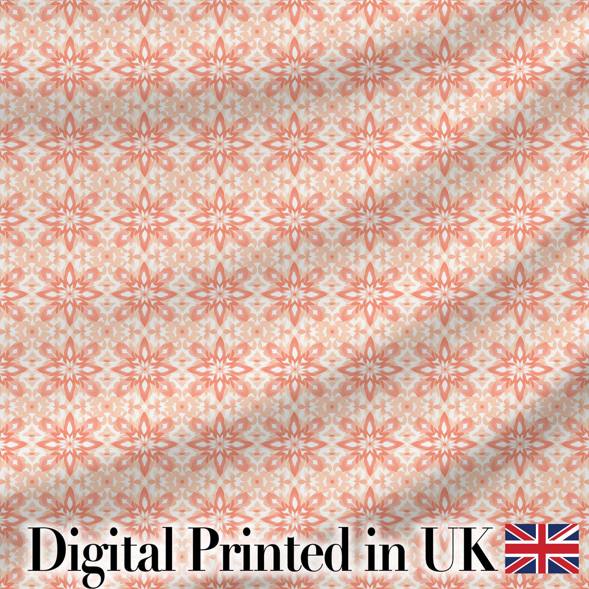 Peach Floral Geometric Tile Seamless Pattern Digital Print Fabric by the Metre UK Sewing Quilting Textile