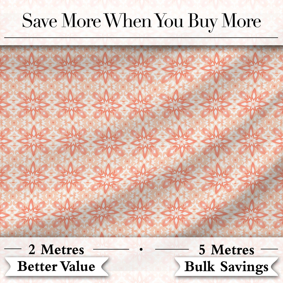 Peach Floral Geometric Tile Seamless Pattern Digital Print Fabric by the Metre UK Sewing Quilting Textile