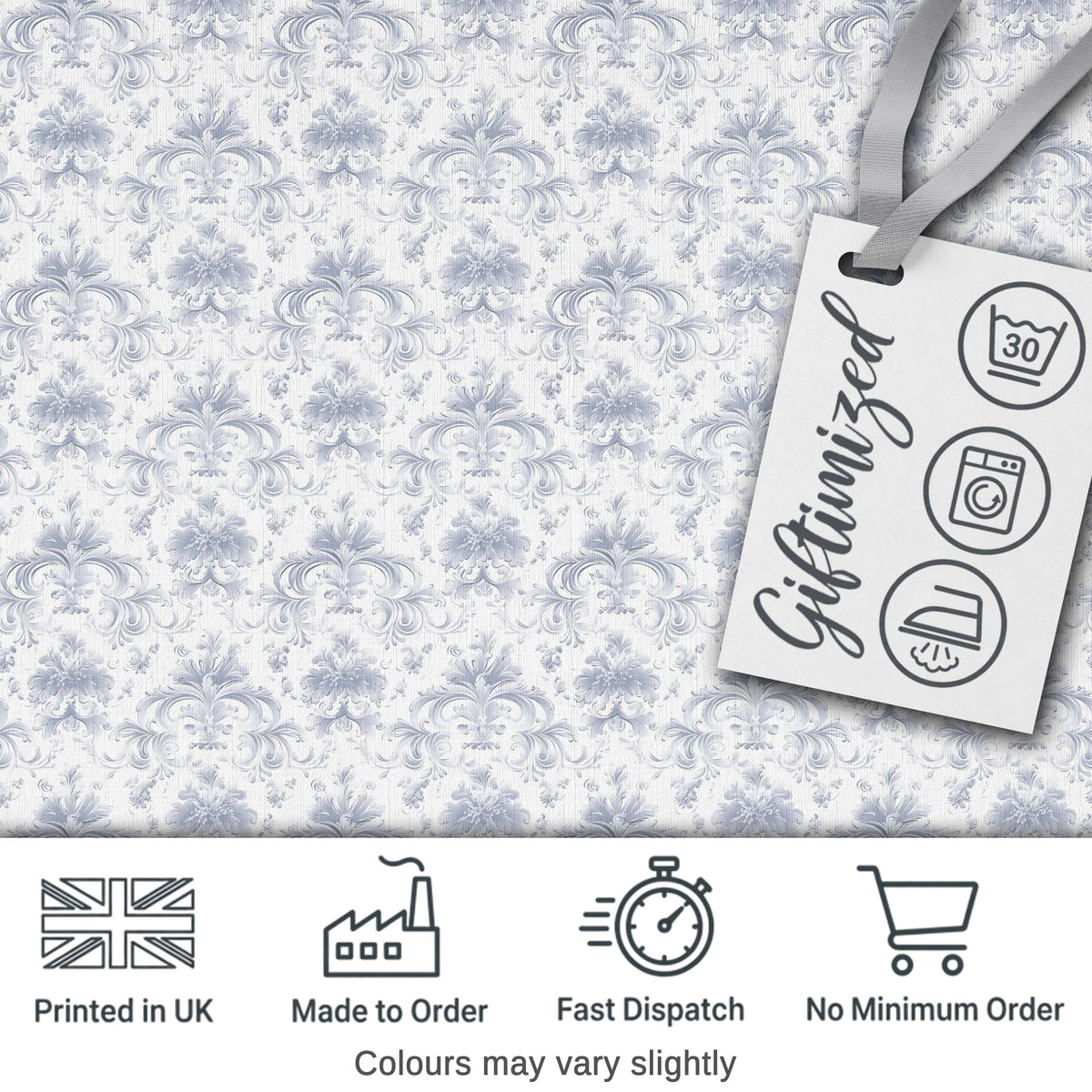 Elegant Soft Grey Damask Floral Ornamental Seamless Pattern Digital Print Fabric by the Metre UK Sewing Quilting Textile