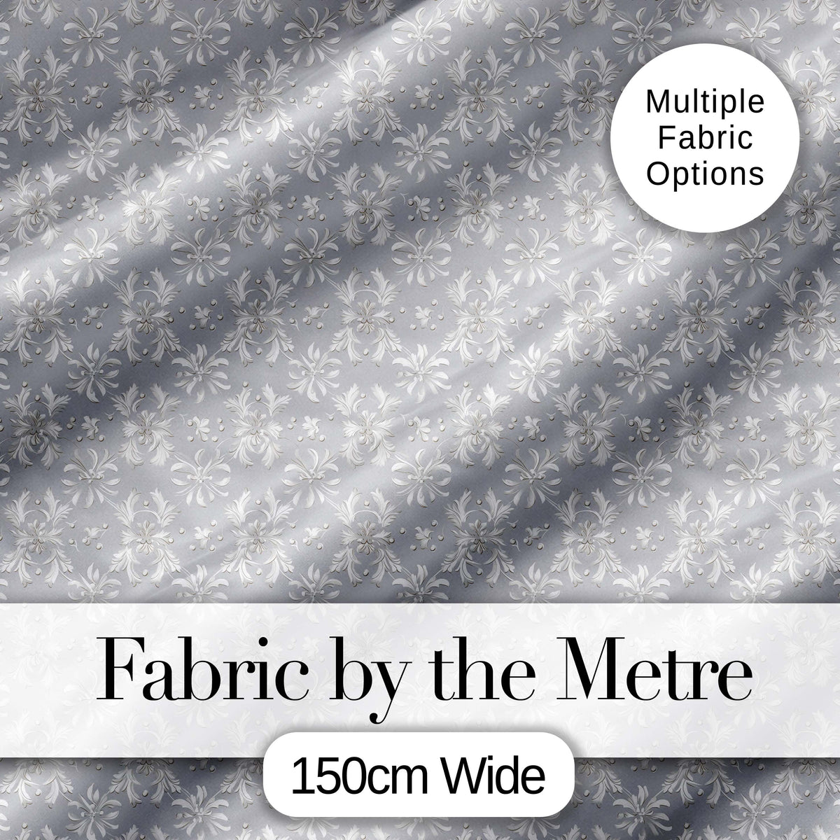 Delicate Light Grey Floral Motif Vintage Seamless Pattern Digital Print Fabric by the Metre UK Sewing Quilting Textile