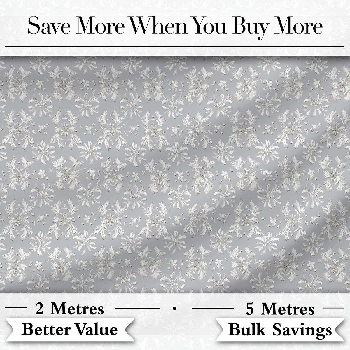 Delicate Light Grey Floral Motif Vintage Seamless Pattern Digital Print Fabric by the Metre UK Sewing Quilting Textile