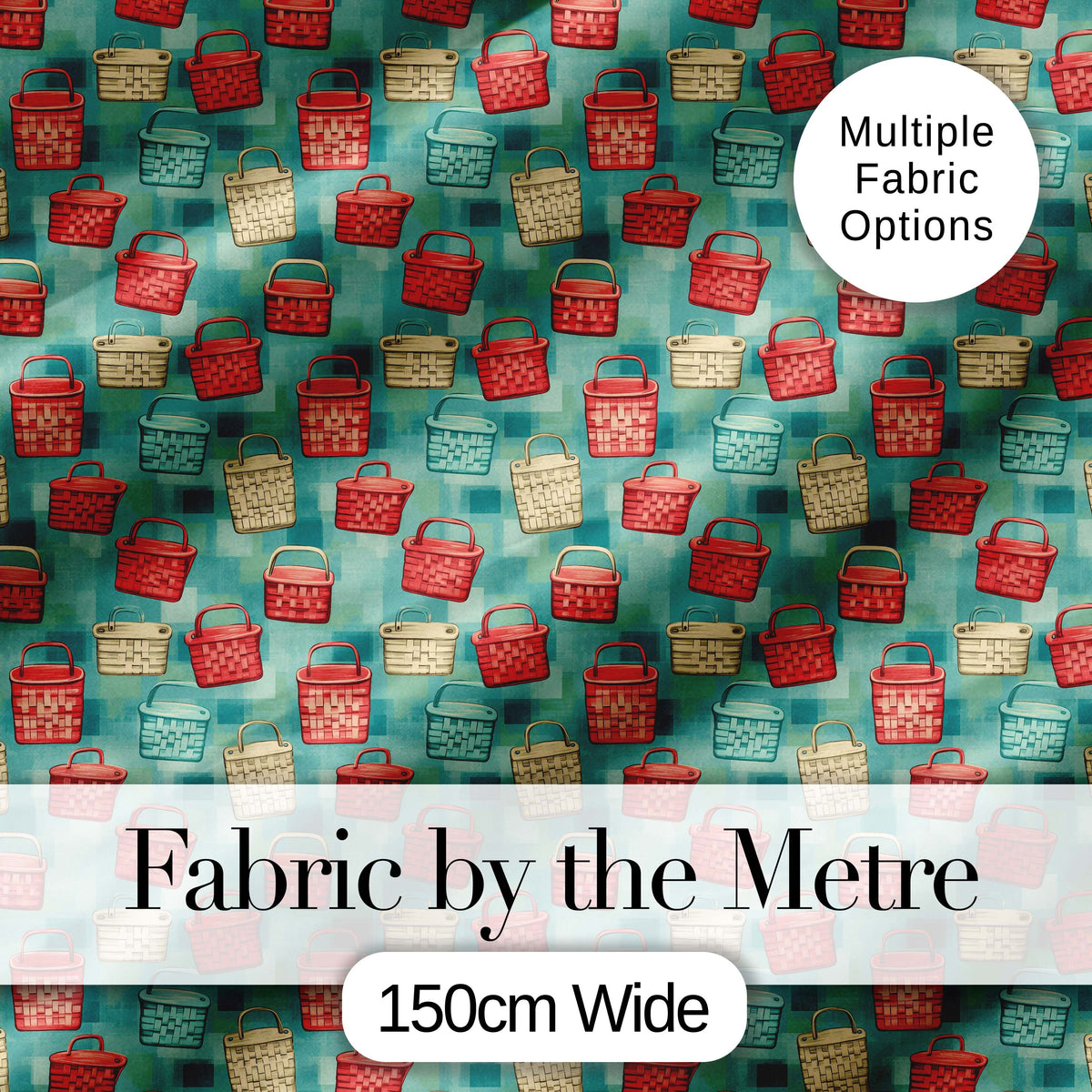 Colorful Woven Basket Collection Style Seamless Pattern Digital Print Fabric by the Metre UK Sewing Quilting Textile