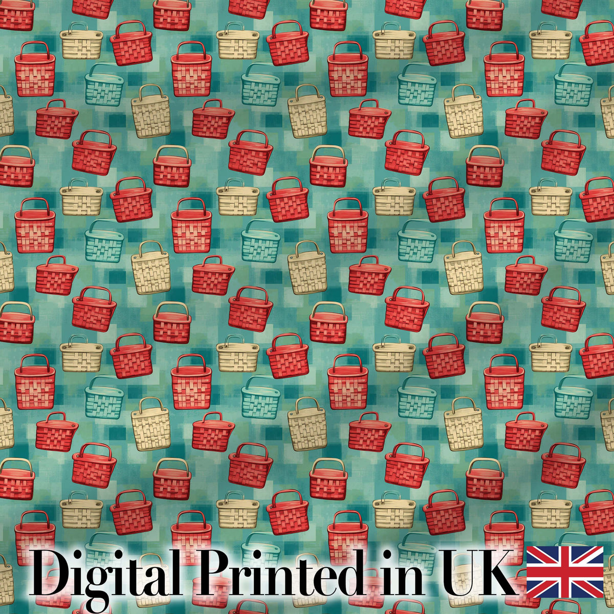 Colorful Woven Basket Collection Style Seamless Pattern Digital Print Fabric by the Metre UK Sewing Quilting Textile