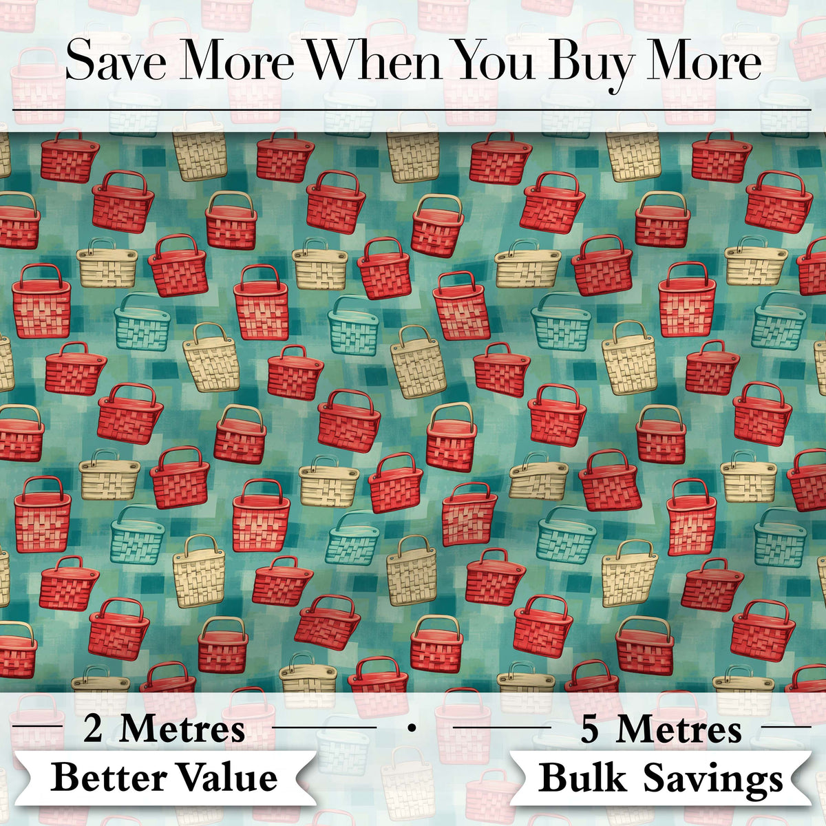 Colorful Woven Basket Collection Style Seamless Pattern Digital Print Fabric by the Metre UK Sewing Quilting Textile