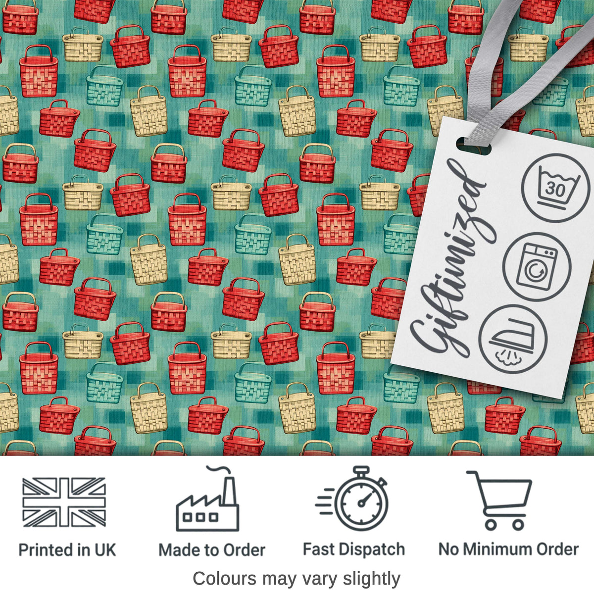 Colorful Woven Basket Collection Style Seamless Pattern Digital Print Fabric by the Metre UK Sewing Quilting Textile