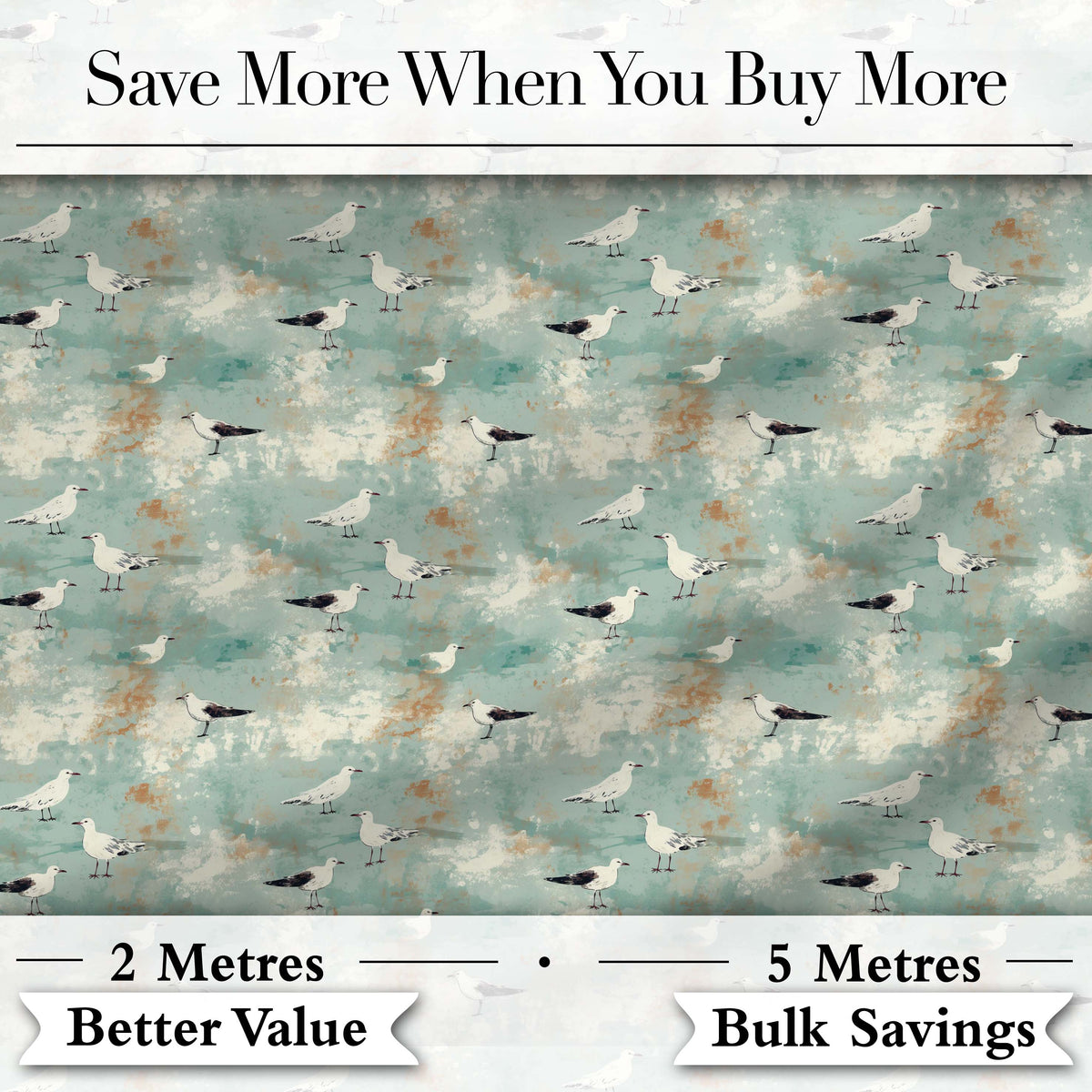 Vintage Style Seagulls on Textured Coastal Background Seamless Pattern Digital Print Fabric by the Metre UK Sewing Quilting Textile