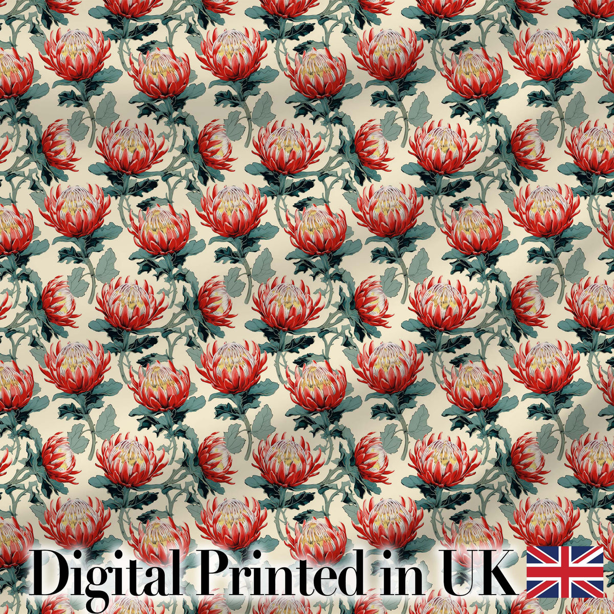 Bold Red Protea Botanical Floral Seamless Pattern Digital Print Fabric by the Metre UK Sewing Quilting Textile