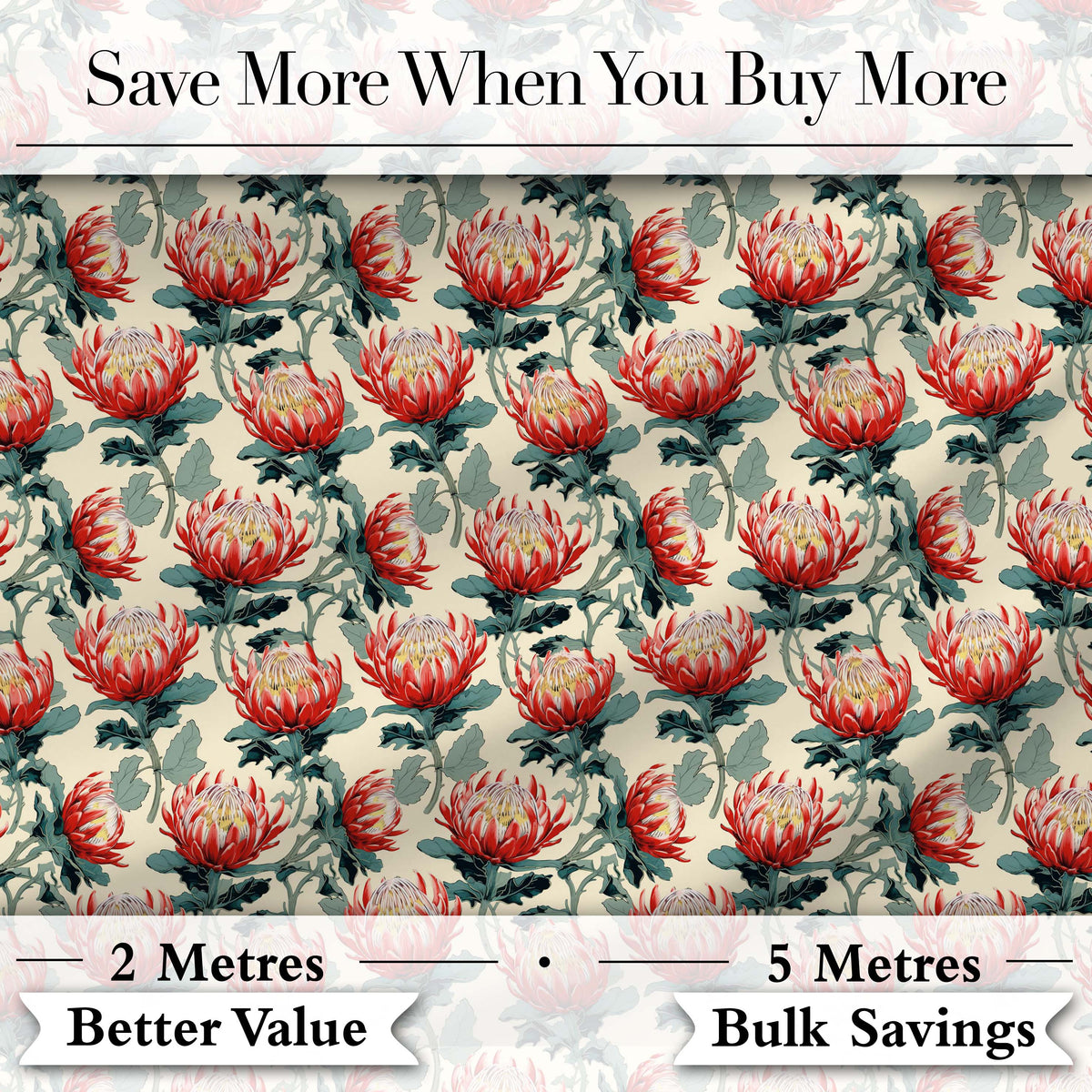 Bold Red Protea Botanical Floral Seamless Pattern Digital Print Fabric by the Metre UK Sewing Quilting Textile