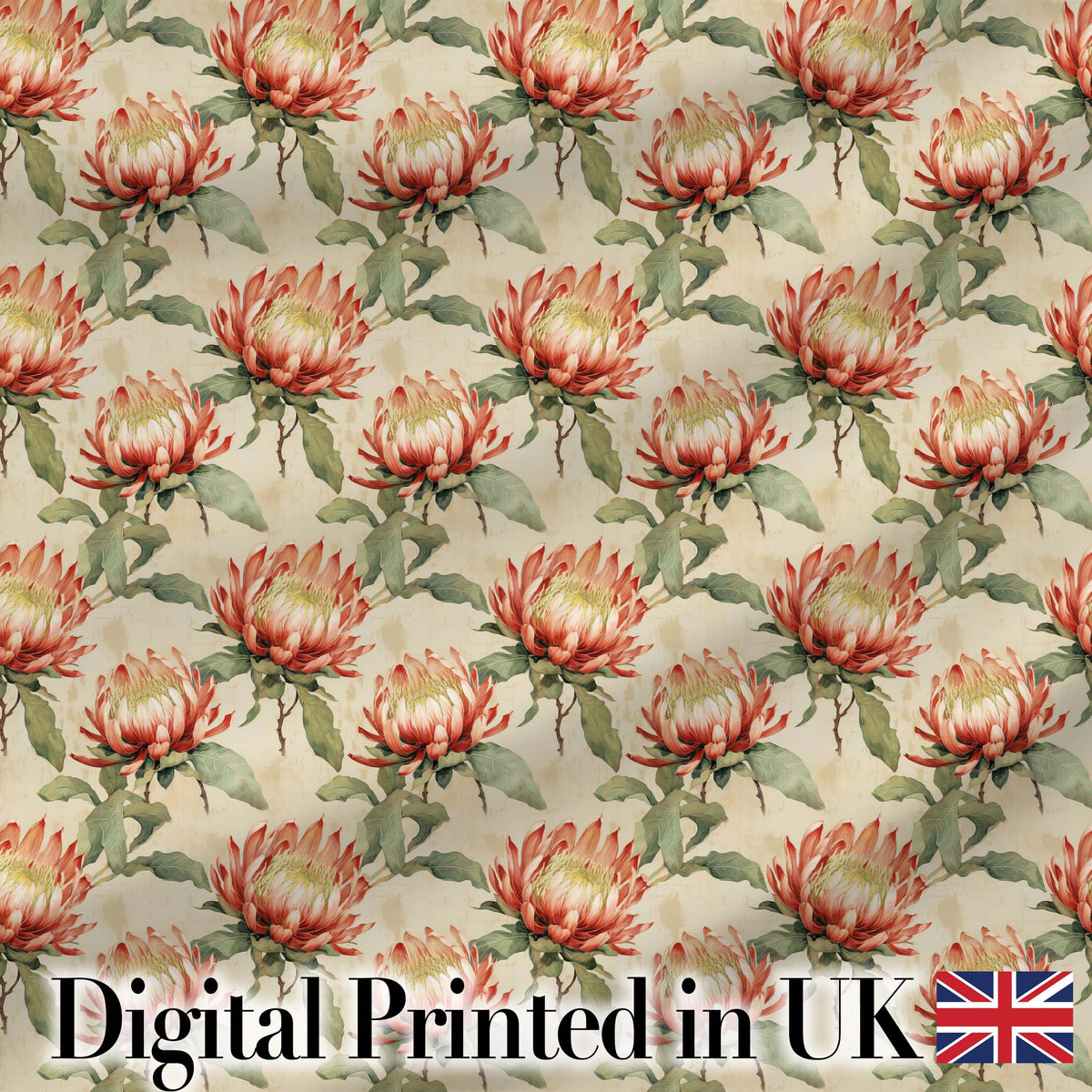 Vintage Style Protea Flowers on Neutral Background Seamless Pattern Digital Print Fabric by the Metre UK Sewing Quilting Textile