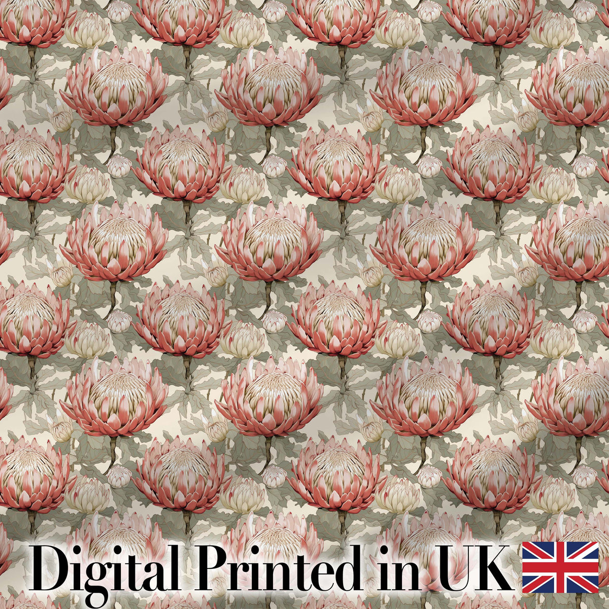 Elegant Pink Protea Floral Botanical Seamless Pattern Digital Print Fabric by the Metre UK Sewing Quilting Textile