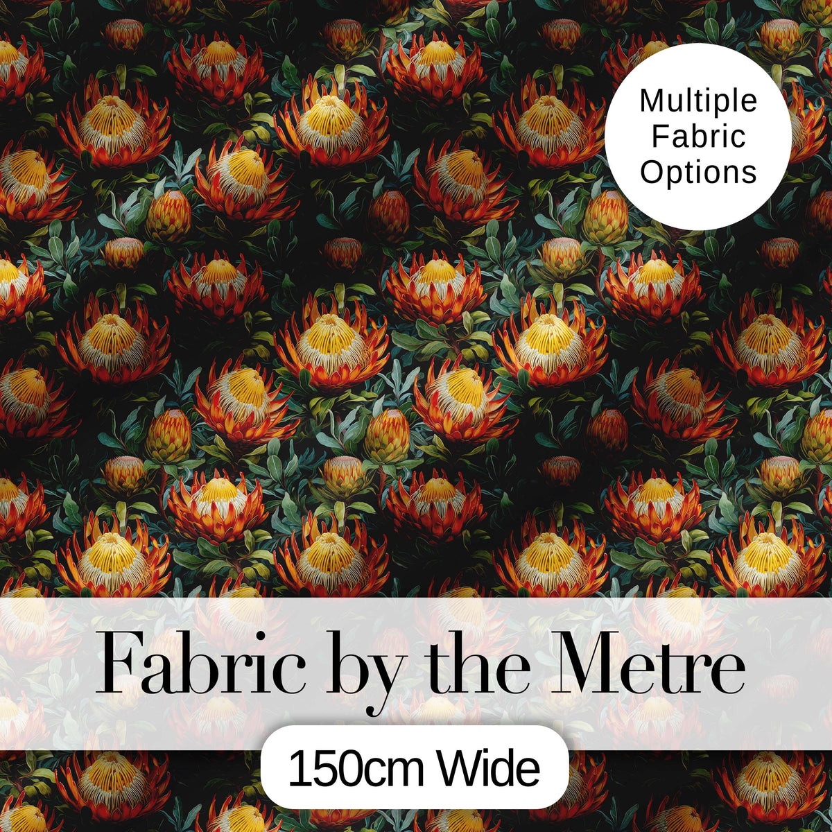 Vibrant Yellow and Red Protea Floral Seamless Pattern Digital Print Fabric by the Metre UK Sewing Quilting Textile