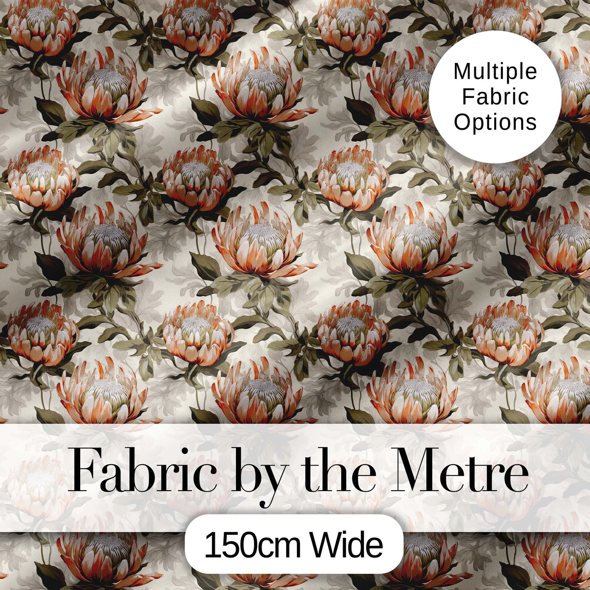 Neutral Tone Protea Botanical Floral Seamless Pattern Digital Print Fabric by the Metre UK Sewing Quilting Textile