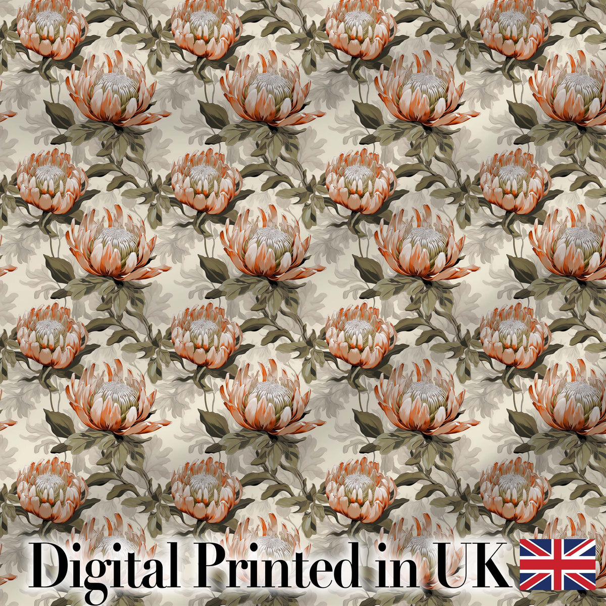 Neutral Tone Protea Botanical Floral Seamless Pattern Digital Print Fabric by the Metre UK Sewing Quilting Textile