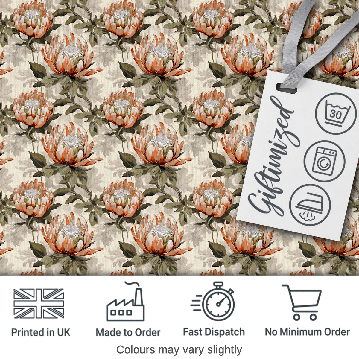 Neutral Tone Protea Botanical Floral Seamless Pattern Digital Print Fabric by the Metre UK Sewing Quilting Textile