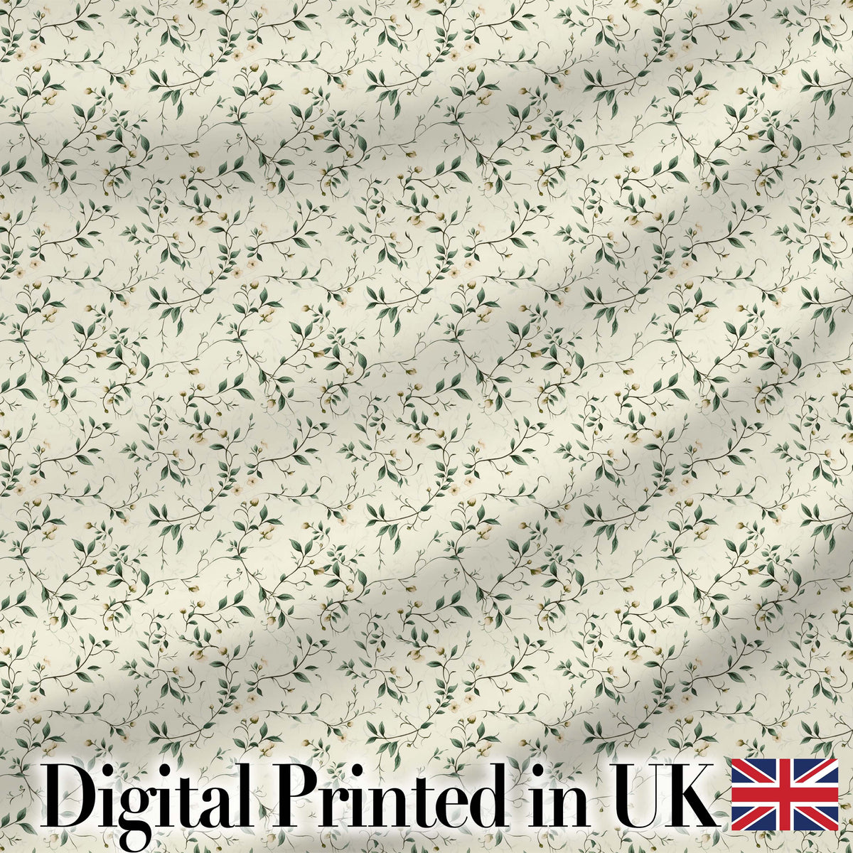 Delicate Green Botanical Branches on Soft Cream Seamless Pattern Digital Print Fabric by the Metre UK Sewing Quilting Textile