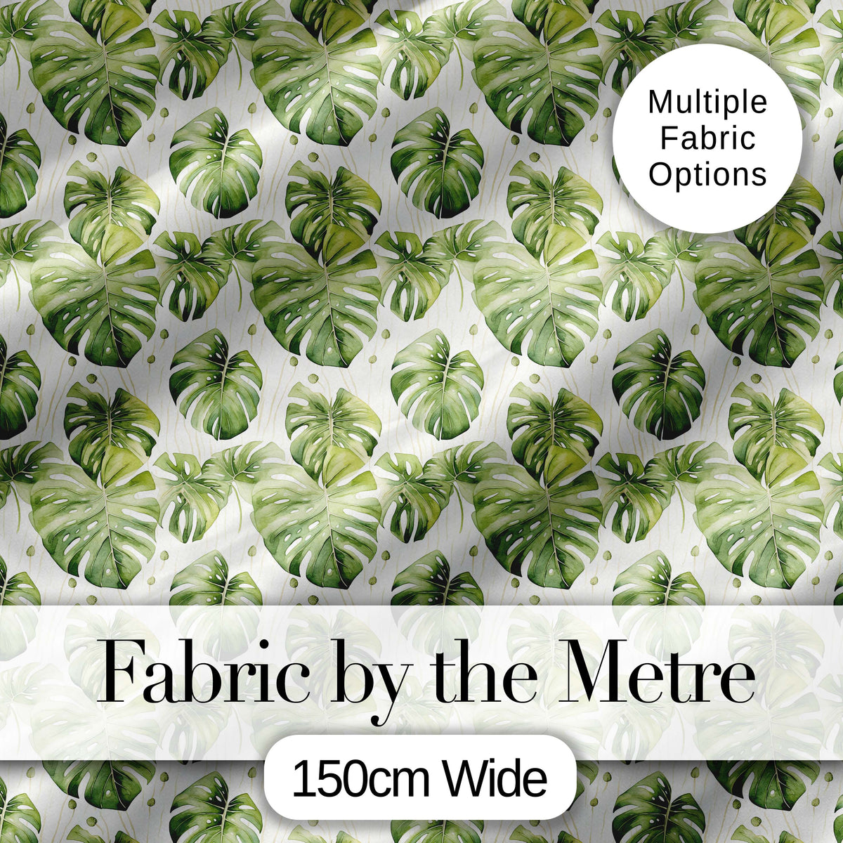 Elegant Monstera Leaves with Soft Neutral Background Seamless Pattern Digital Print Fabric by the Metre UK Sewing Quilting Textile