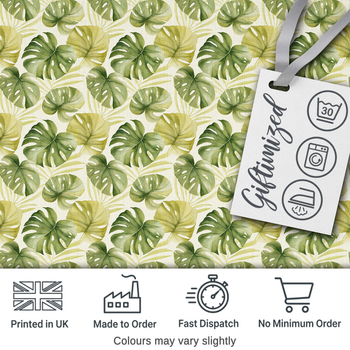 Soft Green and Yellow Monstera Leaves Botanical Seamless Pattern Digital Print Fabric by the Metre UK Sewing Quilting Textile